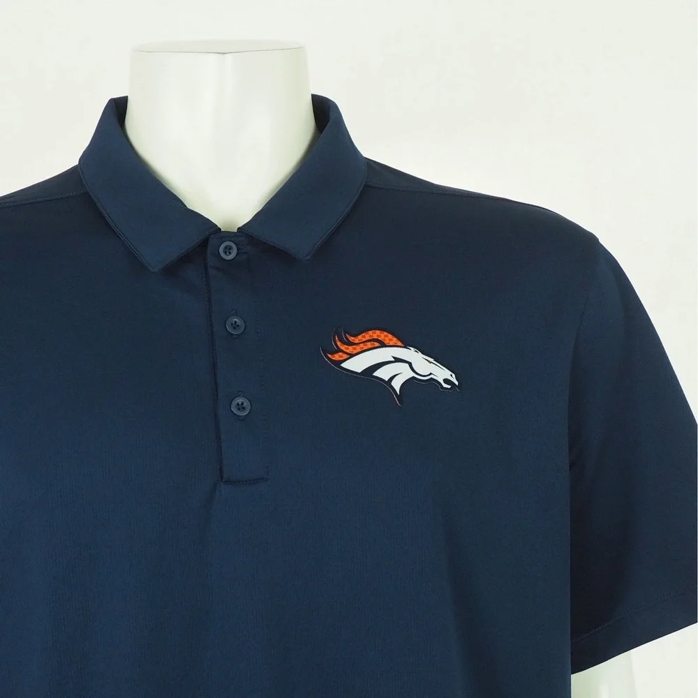 Nike Denver Broncos Polo Shirt Mens 2XL XXL Navy Blue Dri-Fit NFL Team Tech Golf